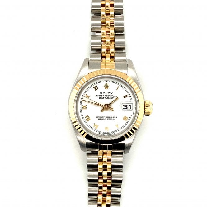 Pre-Owned Rolex Watches Pre-Owned Ladies Rolex Datejust - Bi-Metal White Roman Dial Watch - 69173 - 1987