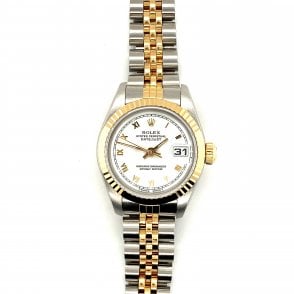 Pre-owned Rolex Datejust - Bi-Metal White Roman Dial Ladies Watch - 69173 - 1987