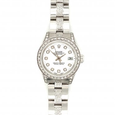 Pre-owned Rolex Datejust - Silver Dial Customized Diamond Set Ladies Watch - 69174 - 1986