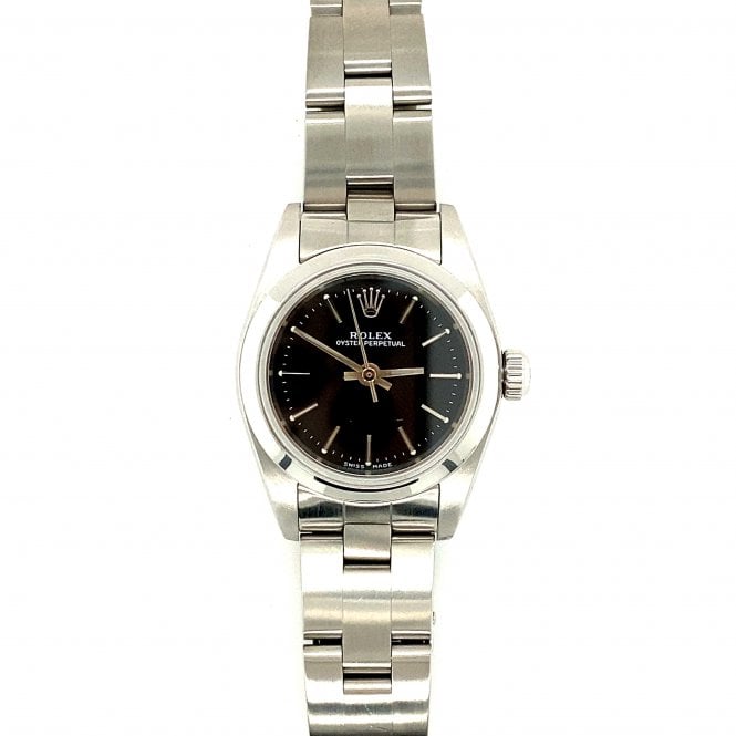 Pre-Owned Rolex Watches Pre-Owned Ladies Rolex Oyster Perpetual 24 - Black Baton Dial Watch - 76080 - 1999