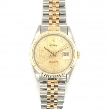Pre-owned Rolex Datejust - Bi-Metal Champagne Anniversary Diamond Dial Mens Watch - 16233 -1991