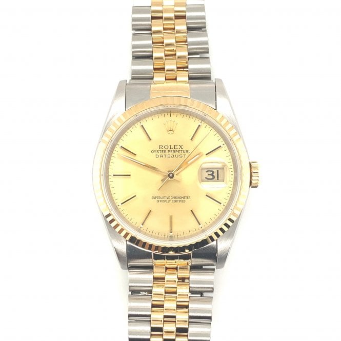 Pre-Owned Rolex Watches Pre-Owned Mens Rolex Datejust - Bi-Metal Champagne Baton Dial Watch - 16233 - 1996