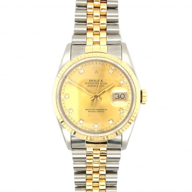 Pre-Owned Rolex Watches Pre-Owned Mens Rolex Datejust - Bi-Metal Champagne Diamond Dial Watch - 16233 -1992