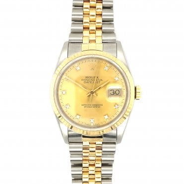 Pre-owned Rolex Datejust - Bi-Metal Champagne Diamond Dial Mens Watch - 16233 -1992