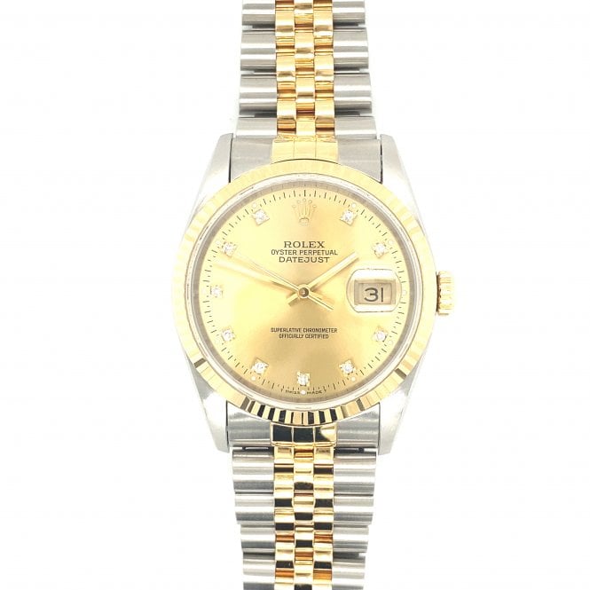 Pre-Owned Rolex Watches Pre-Owned Mens Rolex Datejust - Bi-Metal Champagne Diamond Dial Watch - 16233 -1993