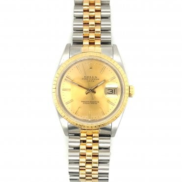 Pre-owned Rolex Datejust - Bi-Metal Champagne Diamond Dot Dial Mens Watch - 16233 -1989