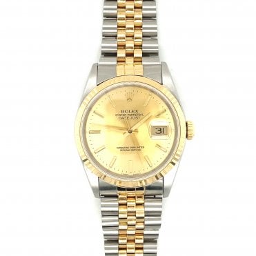 Pre-owned Rolex Datejust - Champagne Dial Bi-Metal Men's Watch - 16233 - 1991