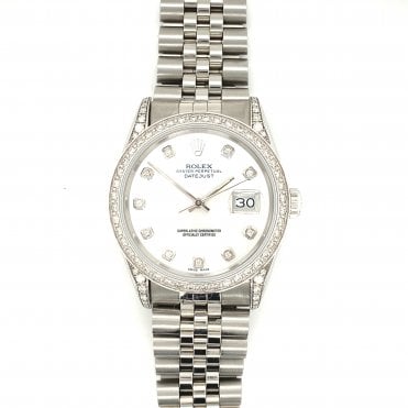 Pre-owned Rolex Datejust - MOP Dial Diamond Set Mens Watch - 16220 - 1991