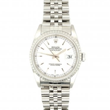 Pre-owned Rolex Datejust - Silver Baton Dial Mens Watch - 16220 - 2002