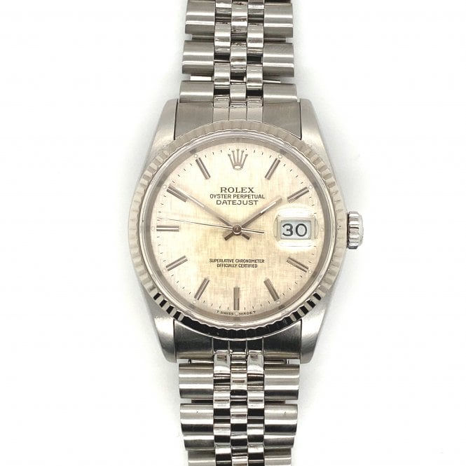 Pre-Owned Rolex Watches Pre-Owned Mens Rolex Datejust - Silver Baton Dial Watch - 16234 - 1989