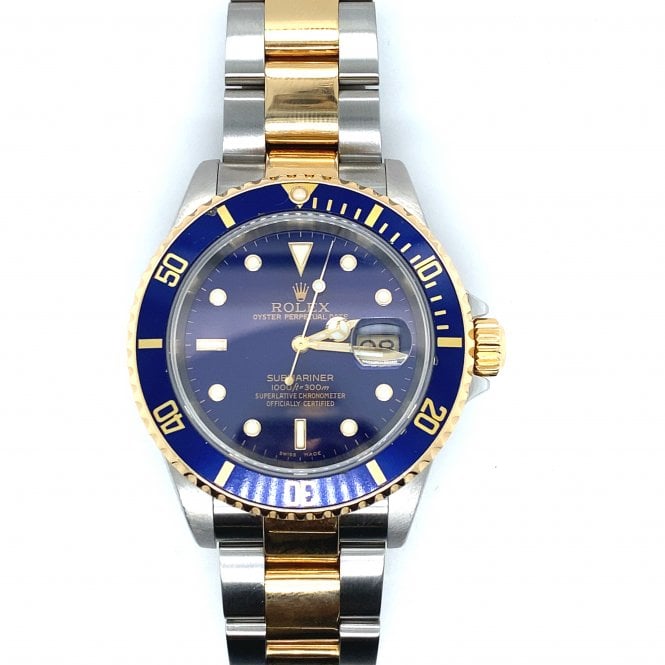 Pre-Owned Rolex Watches Pre-Owned Mens Rolex Submariner - Bi-Metal Blue Dial Watch - 16613 - 2002