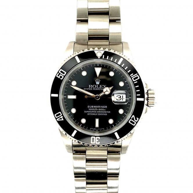 Pre-Owned Rolex Watches Pre-Owned Mens Rolex Submariner - Black Date Dial Watch - 16610 - 1990