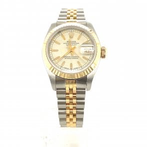 Pre-owned Ladies Rolex Datejust - Bi-Metal Cream Anniversary baton Dial Watch-69173- 1990