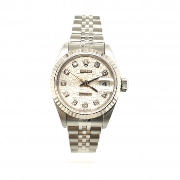 Pre-owned Ladies Rolex Datejust - Stainless Steel Silver Anniversary Jubilee Diamond Dial Watch-69174- 1995