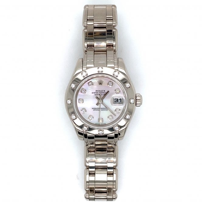 Pre-Owned Rolex Watches Datejust Lady Pearlmaster Watch - 18ct White Gold Diamond Dial/Bezel - 80319 - 2006