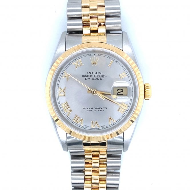 Pre-Owned Rolex Watches Pre-Owned Gents Bi Metal Silver Roman Numeral Dial Datejust Rolex Watch - 16233 - 2001