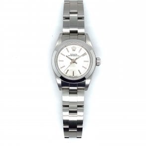 Pre-Owned Ladies Oyster Perpetual Non Date - Silver Baton Dial Watch - 76080 - 2001