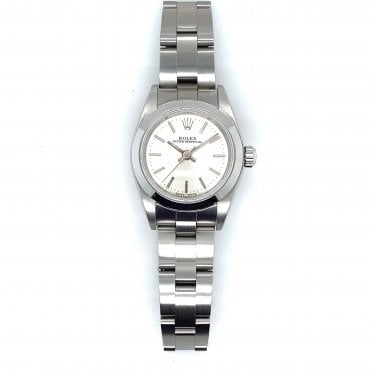 Pre-Owned Ladies Oyster Perpetual Non Date - Silver Baton Dial Watch - 76080 - 2001
