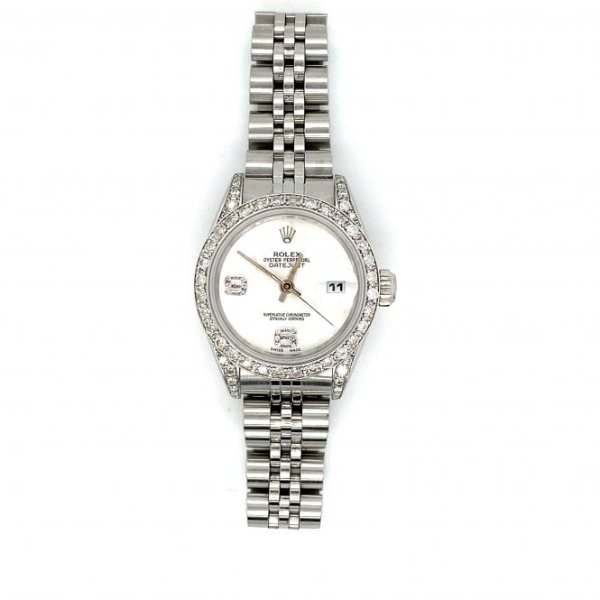 Pre-Owned Rolex Watches Pre-Owned Ladies Rolex Datejust - Customised Silver Flower Dial Diamond Set Watch - 69240 - 1995