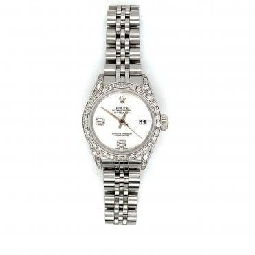 Pre-Owned Ladies Rolex Datejust - Customised Silver Flower Dial Diamond Set Watch - 69240 - 1995