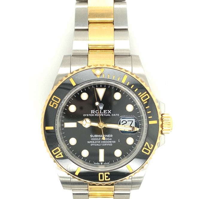 Pre-Owned Rolex Watches Pre Owned Mens Bi Metal Black Submariner Rolex Watch