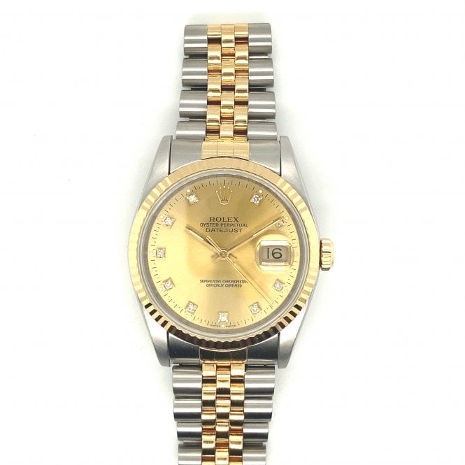 Pre-Owned Rolex Watches Pre-Owned Mens Datejust - Bi Metal Champagne Diamond Dial Watch - 16233 - 1991