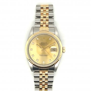 Pre-owned Datejust - Bi Metal Champagne Diamond Dial Mens Watch - 16233 - 1991