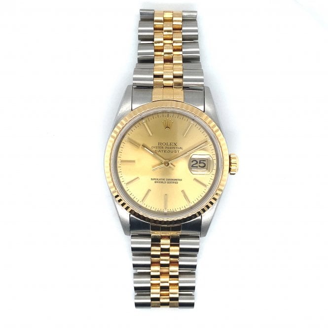 Pre-Owned Rolex Watches Pre-Owned Men's Datejust Rolex- Champagne Dial Bi-Metal Watch - 16233 - 1993