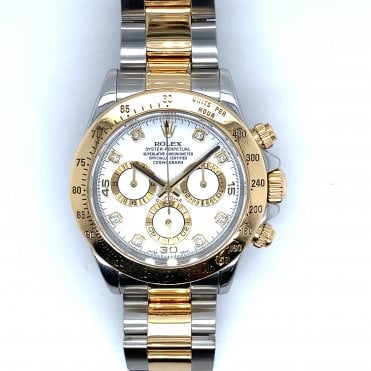 Pre-Owned Mens Daytona - Bi Metal White Diamond Cosmograph Dial Watch - 116523 - 2002