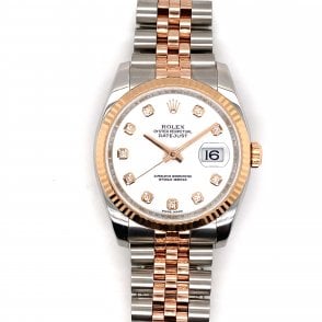 Pre-Owned Mens Everose Bi Metal Datejust Rolex - White Diamond Dial Watch - 116231 - 2013