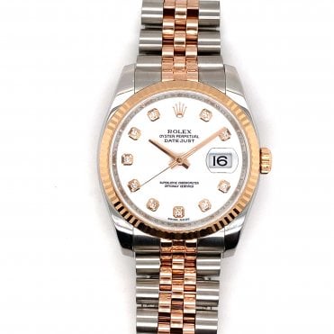 Pre-Owned Mens Everose Bi Metal Datejust Rolex - White Diamond Dial Watch - 116231 - 2013