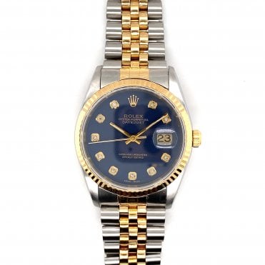 Pre-Owned Mens Rolex Datejust - Bi-Metal Blue Diamond Dial Watch - 16233 - 1996