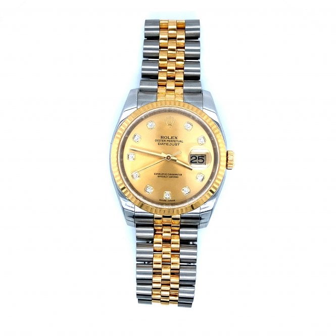 Pre-Owned Rolex Watches Pre-Owned Mens Rolex Datejust - Bi-Metal Champagne Diamond Dial Watch - 116233 - 2009