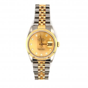 Pre-Owned Mens Rolex Datejust - Bi-Metal Champagne Diamond Dial Watch - 16233 -1989