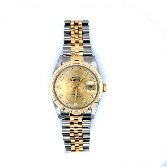 Pre-Owned Rolex Watches Pre-Owned Mens Rolex Datejust - Bi-Metal Champagne Diamond Dial Watch - 16233 -1996