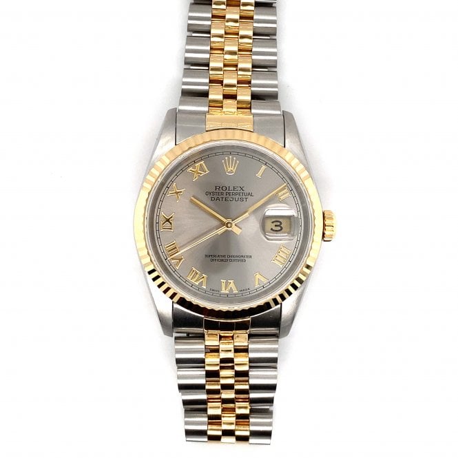 Pre-Owned Rolex Watches Pre-Owned Mens Rolex Datejust - Bi-Metal Silver Roman Dial Watch - 16233 - 1996