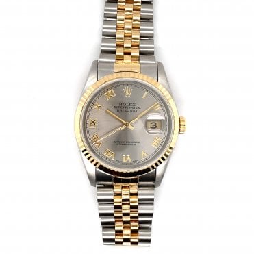 Pre-Owned Mens Rolex Datejust - Bi-Metal Silver Roman Dial Watch - 16233 - 1996