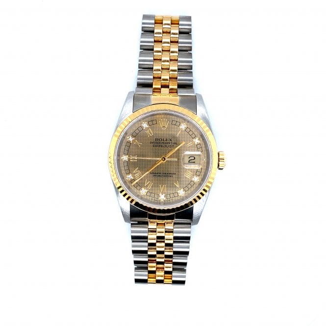 Pre-Owned Rolex Watches Pre-Owned Men's Rolex Datejust - Plaid Pattern Diamond Dial Watch - 16233 - 1990