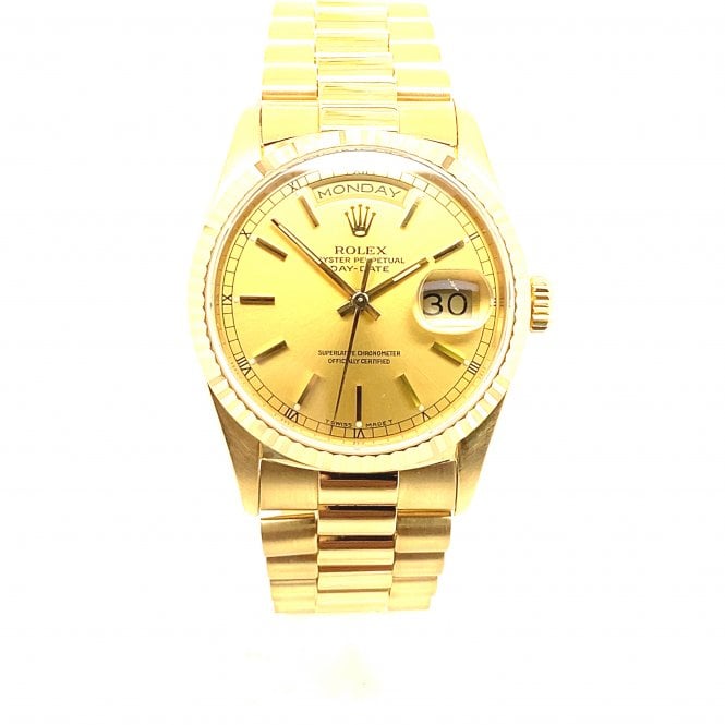 Pre-Owned Rolex Watches Pre-Owned Mens Rolex Day-Date 36 - 18ct Yellow Gold Champagne Dial Watch - 18238 - 1989