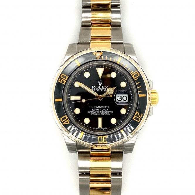 Pre-Owned Rolex Watches Pre-Owned Mens Rolex Submariner - Bi-Metal Black Date Dial Watch - 116613LN - 2011