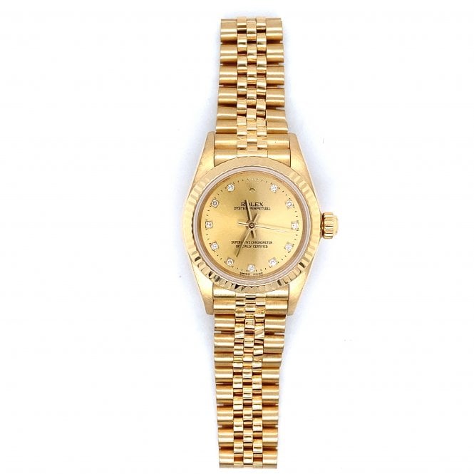Pre-Owned Rolex Watches Pre-Owned Rolex 18ct Oyster Perpetual Lady - Champagne Diamond Dial Watch - 76198 - 2006