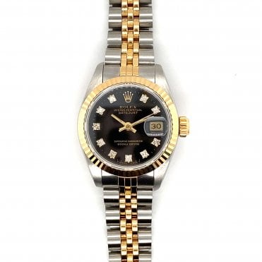 Pre-Owned Rolex Datejust  - Bi-Metal Black Diamond Dial Watch - 69173 - 1993
