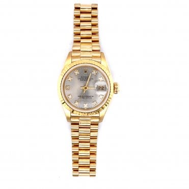Pre-Owned Rolex Datejust Lady - 18ct Yellow Gold Silver Diamond Anniversary Dial Watch - 69178 - 1994
