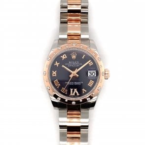 Pre-Owned Rolex Datejust Lady 31 - Everose Bi-Metal Aubergine Roman Numeral Diamond 'IV' Dial with Scattered Diamond Bezel Watch - 178341 - 2014