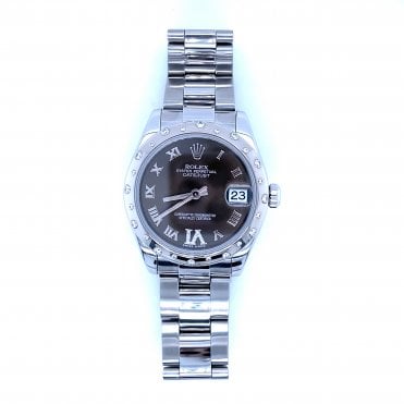 Pre-Owned Rolex Datejust Lady 31 - Stainless Steel & 18ct WG Bronze Roman Numeral Diamond 'IV' Dial with Scattered Diamond Bezel - 178344 - 2010