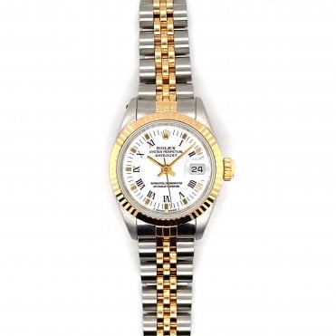 Pre-Owned Rolex Datejust Lady - Bi-Metal White Roman Dial Watch - 69173 - 1988