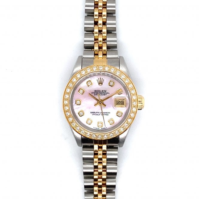 Pre-Owned Rolex Watches Pre-Owned Rolex Datejust Lady - Customised Pink MOP Diamond Dial & Bezel - 69173 - 1990