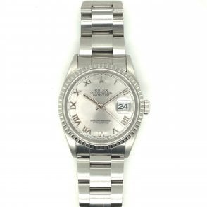 Pre Owned Rolex Datejust - Silver Roman Numeral Mens Watch - 16220 - 2002
