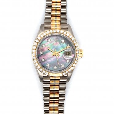 Pre-Owned Rolex Datejust Tri-Dor - Customised Blk MOP Diamond Dial & Bezel - 69149 - 1986