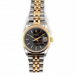 Pre-Owned Unisex Datejust 'Midsize' 31 - Bi-Metal Black Dial Watch - 68273 - 1997